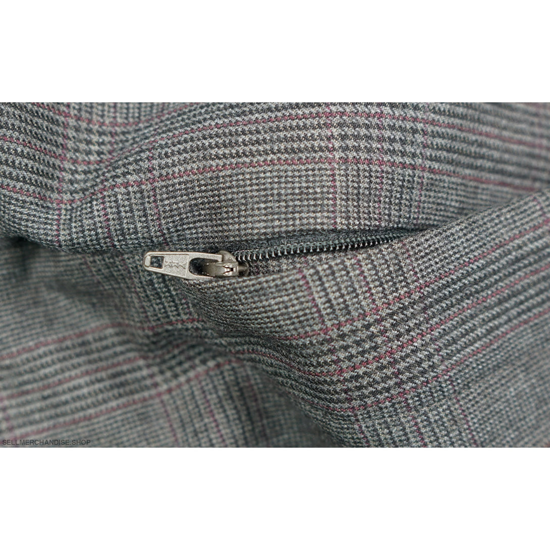 Vintage The Kooples Grey Burgundy Tartan Wool Suit: Jacket + Pants