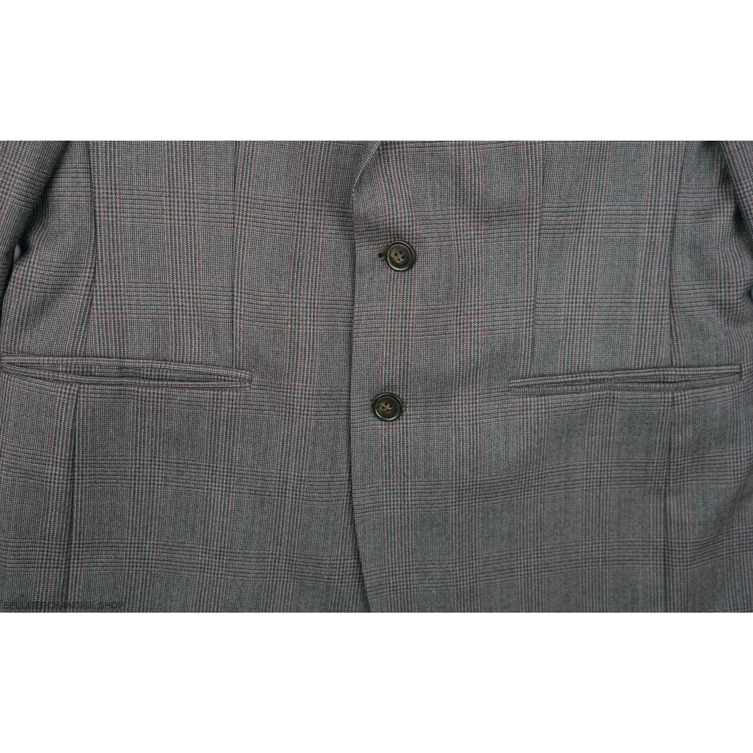 Vintage The Kooples Grey Burgundy Tartan Wool Suit: Jacket + Pants