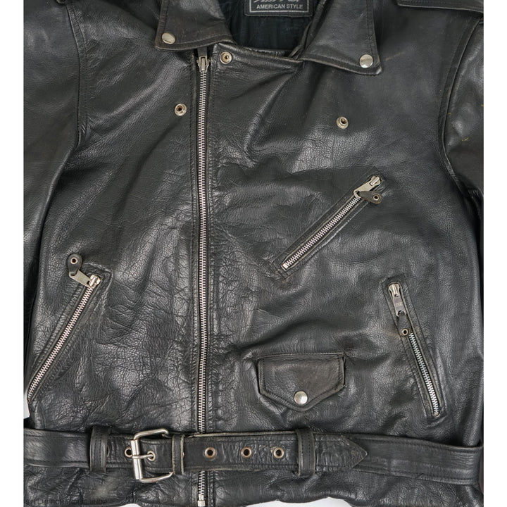 Vintage 1990s American Style Leather Biker Cowhide Jacket