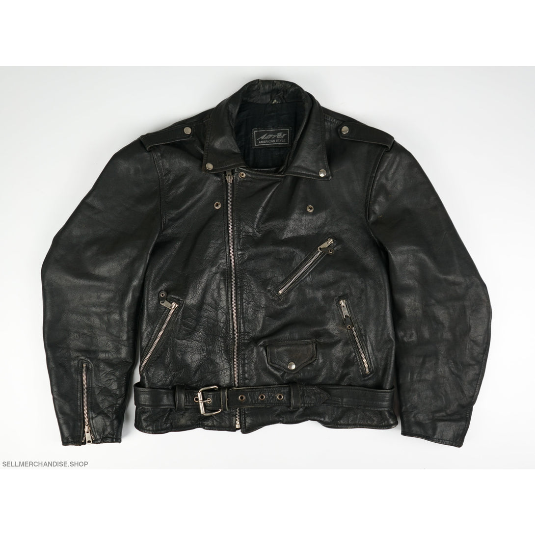 Vintage 1990s American Style Leather Biker Cowhide Jacket