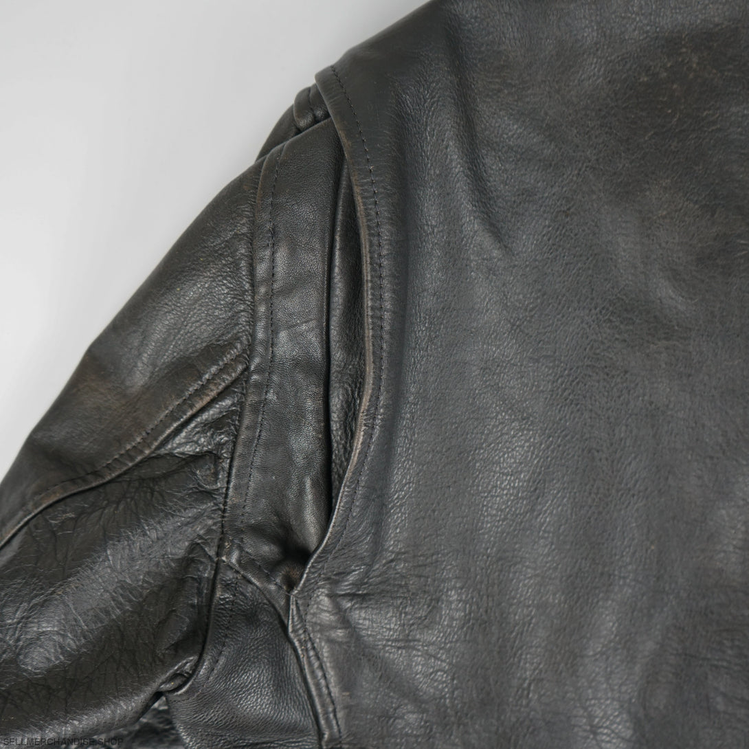 Vintage 1990s American Style Leather Biker Cowhide Jacket