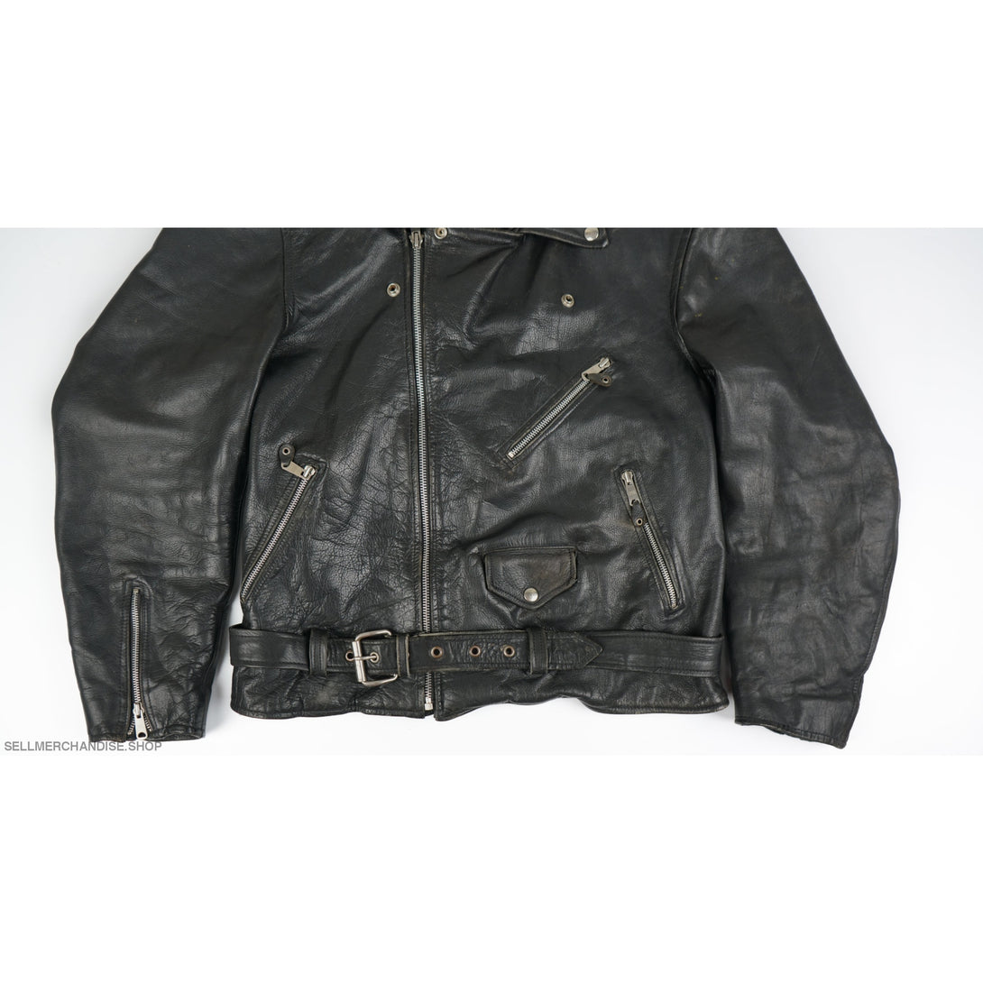 Vintage 1990s American Style Leather Biker Cowhide Jacket