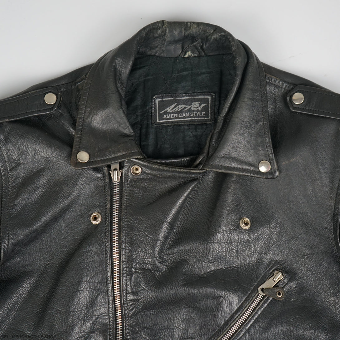 Vintage 1990s American Style Leather Biker Cowhide Jacket