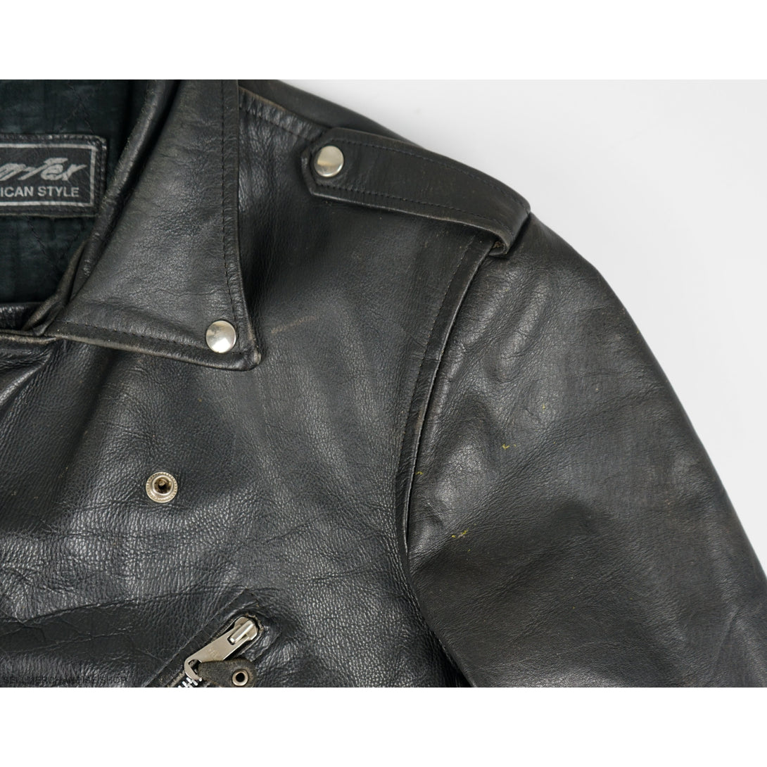 Vintage 1990s American Style Leather Biker Cowhide Jacket