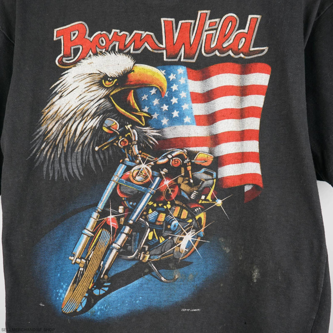 Vintage 1990s Born Wild Eagle Zip IT London T-Shirt