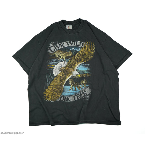 Vintage 1990s Live Wild Die Free Eagle T-Shirt