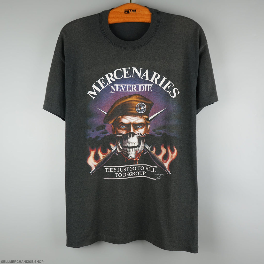 Vintage 1990s Mercenaries Never Die T-Shirt 3D Emblem