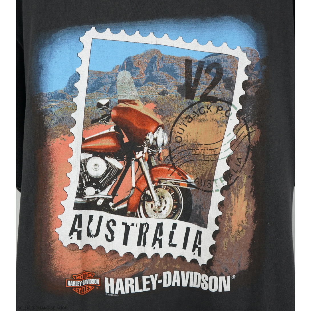 Vintage 1996 Harley Davidson Australia Postcard T-Shirt