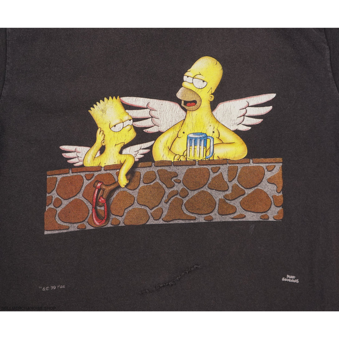 Vintage 1999 Bart And Homer Simpsons Angels T-Shirt