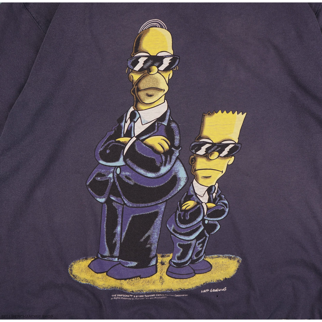 Vintage 1999 Bart And Homer Simpsons T-Shirt FBI Agents