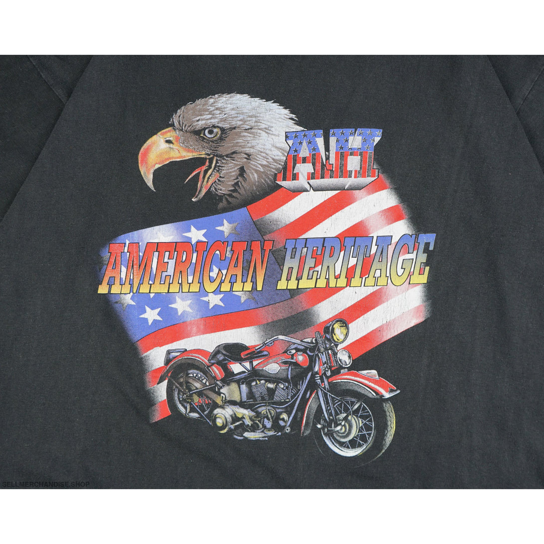 Vintage 90s American Heritage Motorcycle Eagle T-Shirt