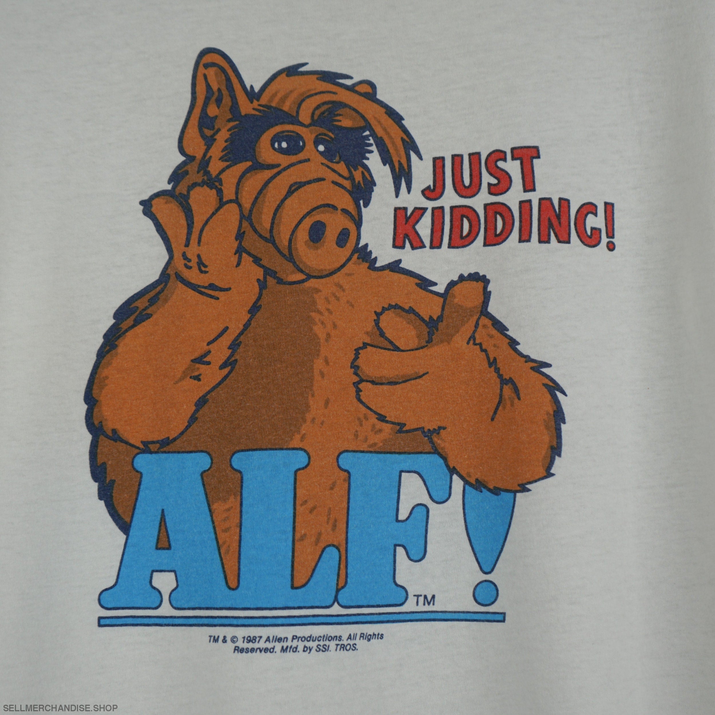 キッズ古着 vintage USA製 ALF Tシャツ 水色 1987年製 80s USA製 ALFアルフ Tシャツ 水色 M - Sixpacjoe Web Shop