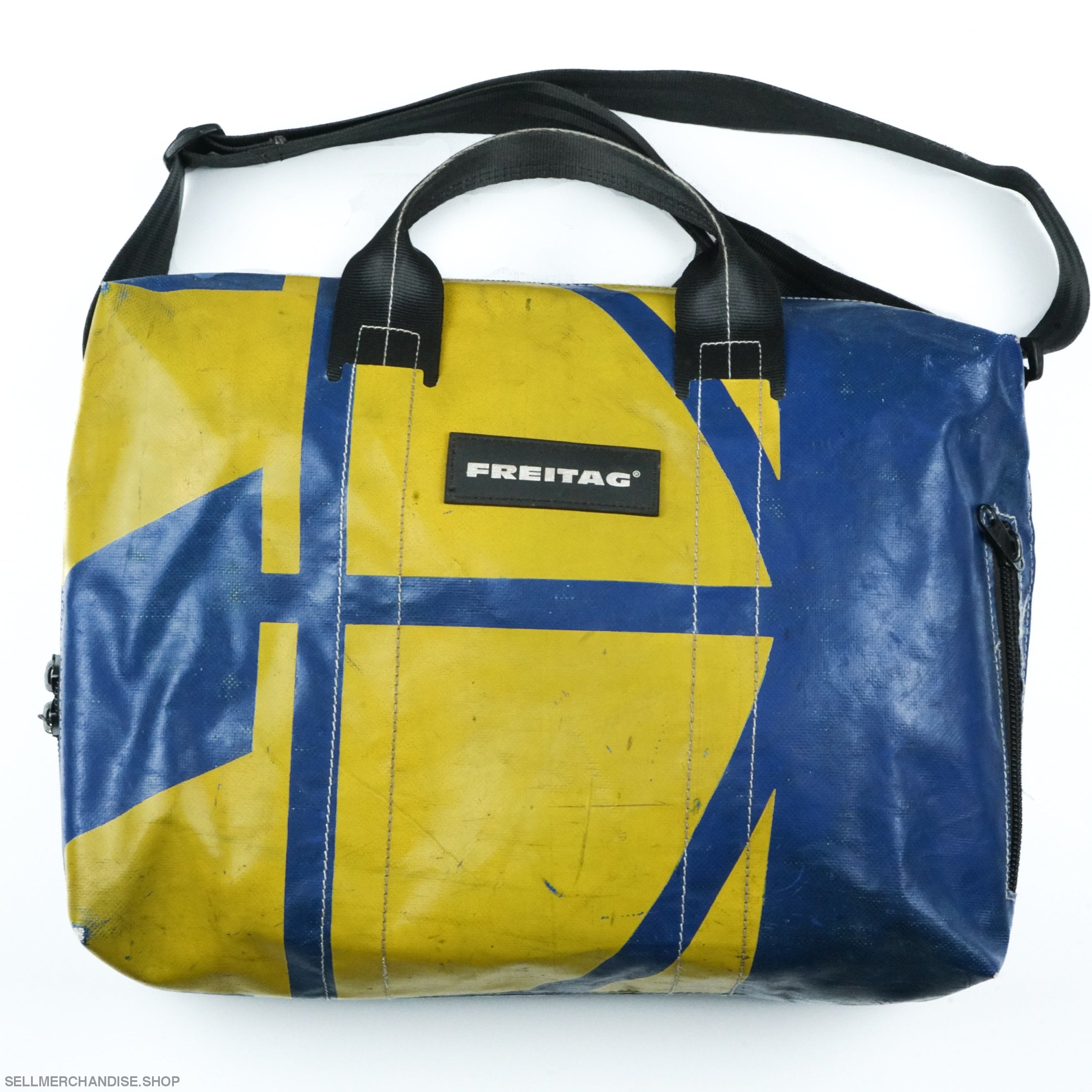 Vintage Freitag Roy Laptop Crossbody Bag Yellow Blue