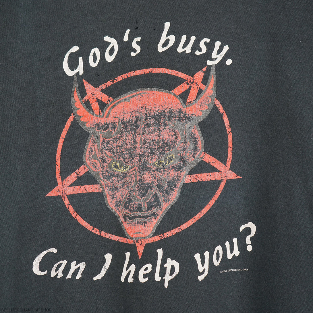 Vintage y2k Satan: Gods Busy, Can I help you? t-shirt